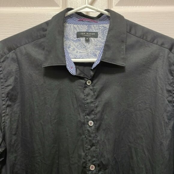 TED BAKER London Button Down Black w Blue Paisley Cuff Collar Shirt Size S - Picture 2 of 10